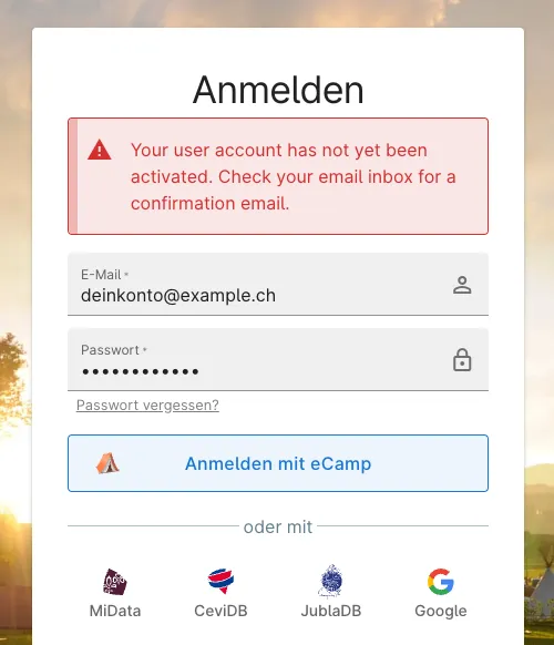 Meldung zum Konto aktivieren