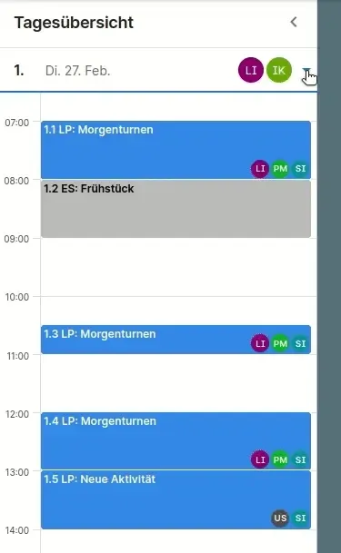Dropdown to change the day in the sidebar