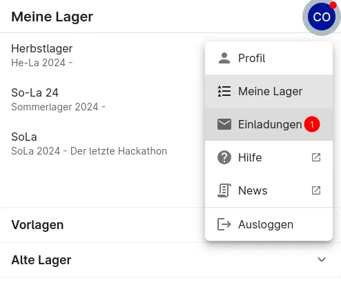 Einladungen im UI akzeptieren